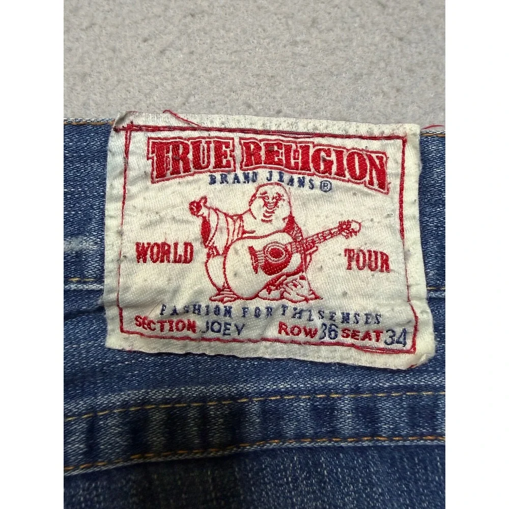 True Religion Jeans Mens 36 Joey Blue Flare Leg Horseshoe Stitch Made in USA